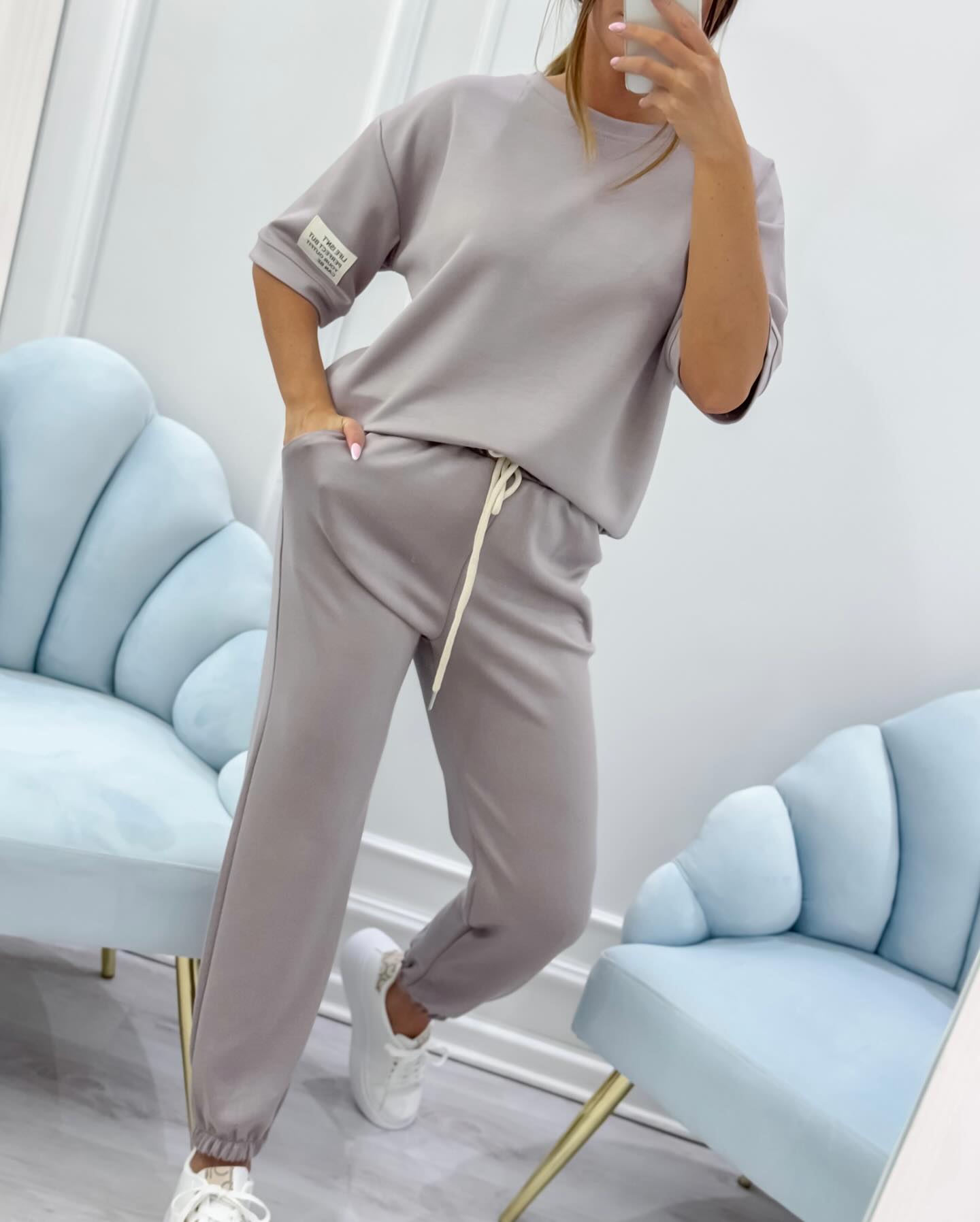 Andrei – Set casual damă cu top uni și pantaloni