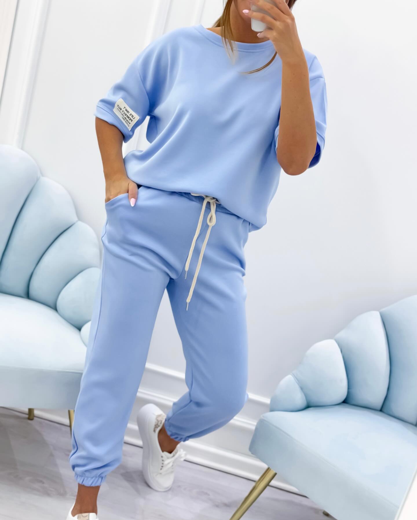 Andrei – Set casual damă cu top uni și pantaloni